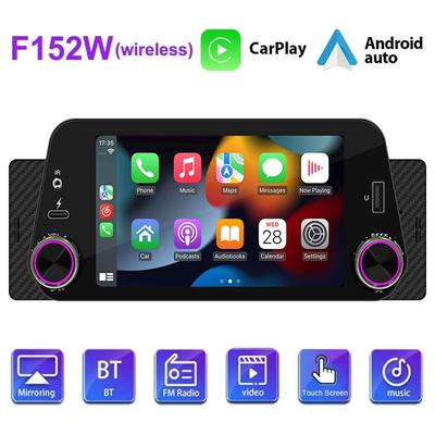 1 Din Kablosuz Araç Multimedya Oynatıcısı, Carplay ve Android Otomatik Ekran, Ayna Bağlantısı, Ters Giriş Destekli 5 inç Dokunmatik Ekran