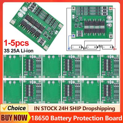 3S 25A Li-ion 18650 Lithium Battery Protection Board with Balance BMS PCM Charger Protection Board for Lipo Cell Module