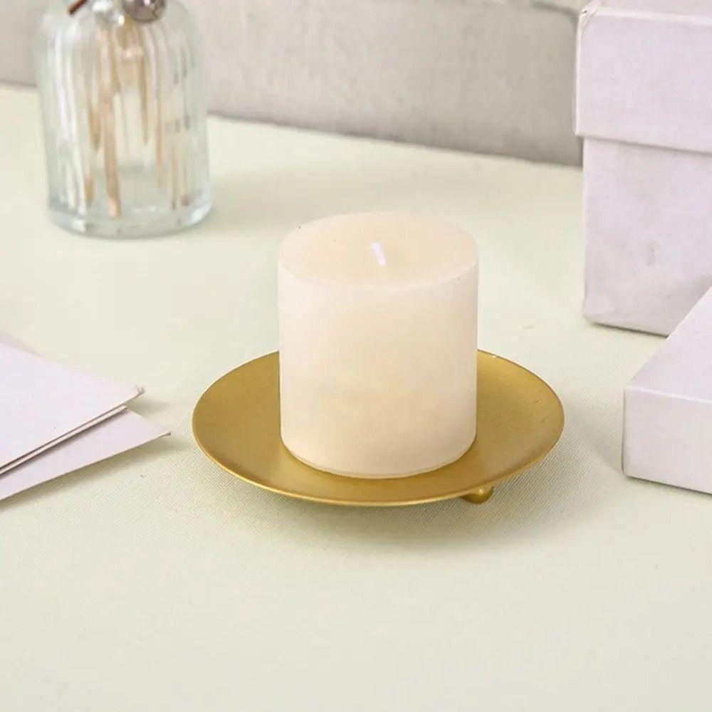 Round Iron Candle Holder Golden Festival Candlestick Holder Creative Pillar Metal Plate  Banquet