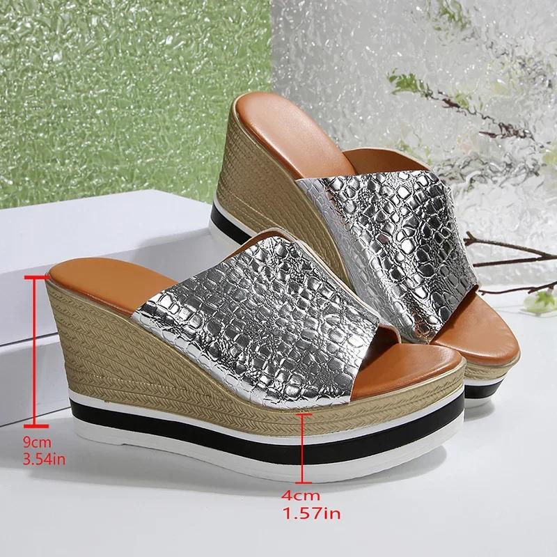 Fashion Women Shoes Silver Chunky Platform Sandals 2025 Summer Wedges Slippers Plus Size 36-43 Woman Outdoor High Heels Sandles Female