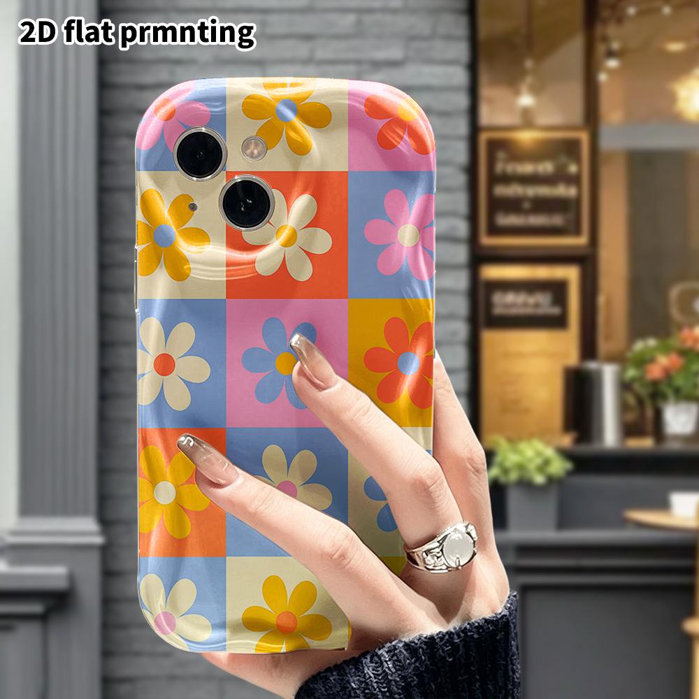 Phone Case: 2D Flat, Suitable for iPhone 18 17 16 15 14 13 12 Pro Protective Case, Phone Decoration, Small Daisy Flat Pattern, Halloween and Christmas