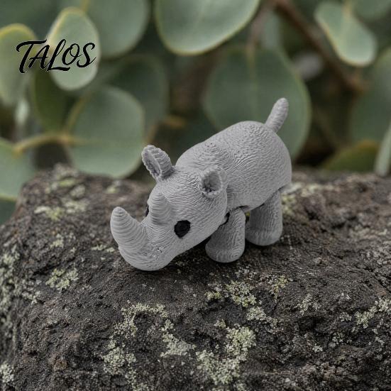 Smooth Edge Rhino Model 3D Printed Knitted Rhinoceros Figurine, Mini Fidget Toy with Collectible Statue Movable Joints, Wild Animal Figure for