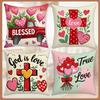 Valentine's Day Pillow Cover Love Bouquet Linen Digital Print Home Decor Living Room Sofa Cushion Cover