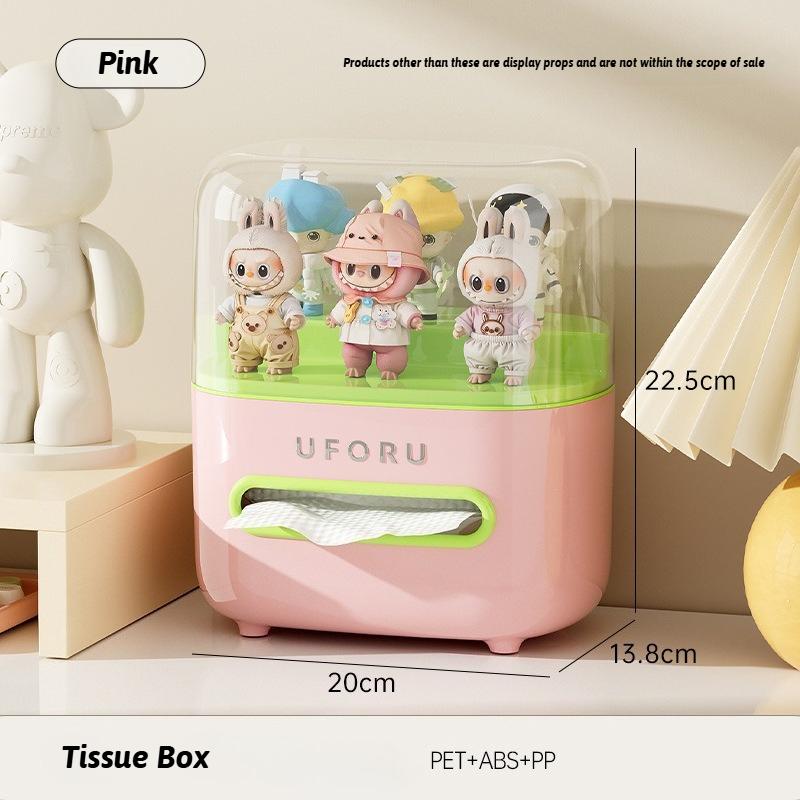 Настольная двухслойная коробка для салфеток, большая вместимость, прозрачная смотровая коробка, пыле- и влагозащищенная, коробка для хранения фигурок и украшений розовый