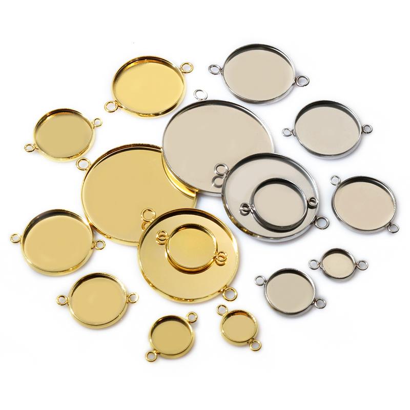 10/20pcs 8-30mm Inner Size Stainless Steel One Loop Double Lioops Pendant Cabochon Blank Base Setting Tray DIY Jewelry Findings
