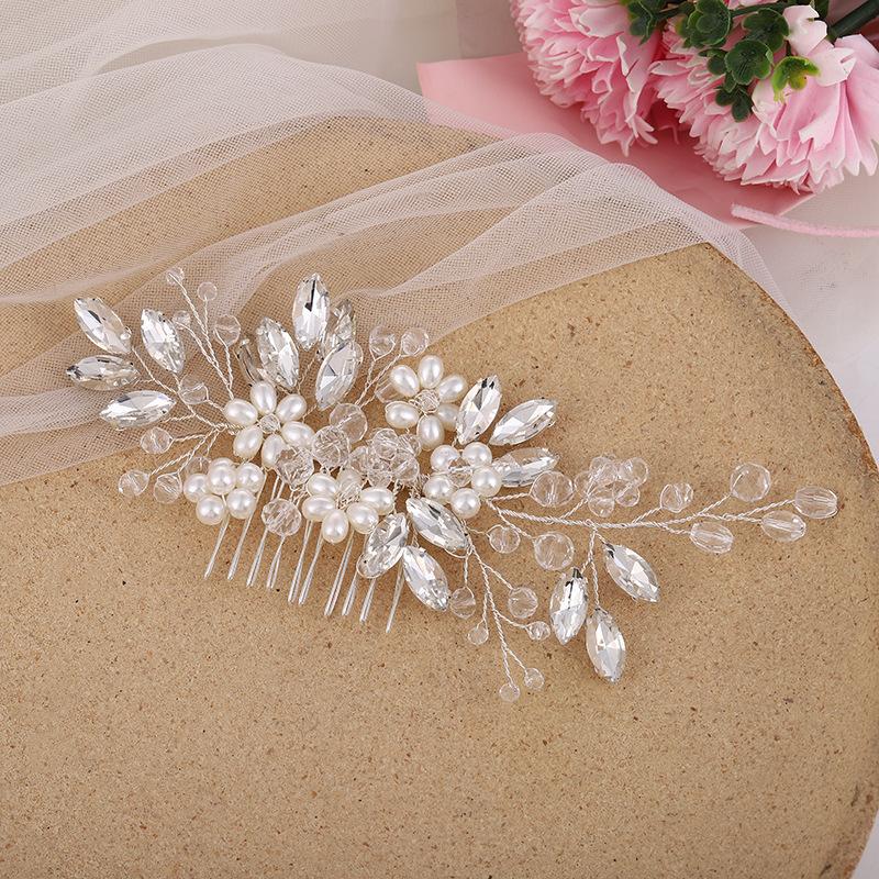 Bridal Wedding Hair Accessories Europe and America Cross Border Pearl Crystal Comb Factory Direct Sales Headdress