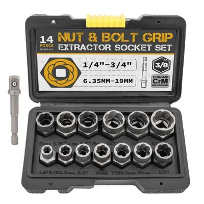 14 pièces extracteur d'écrou jeu de douilles d'extraction jeu de dissolvant d'écrou de boulon à percussion Kit d'outils d'extraction de boulon pour enlever les boulons endommagés écrous vis