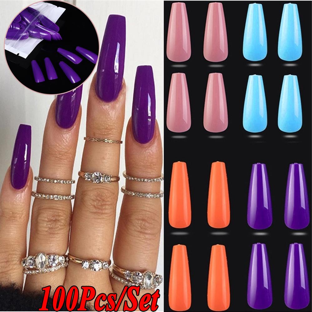 Long Ballerina Full Cover Acrylic Candy Color False Nail Tips Nail Extensions Fake Nails Manicure