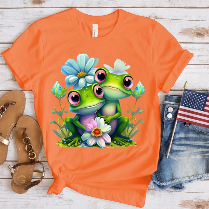 New Frog Print T Shirt Fashion Women Summer Casual Short Sleeve Tee Cute Loose T Shirts