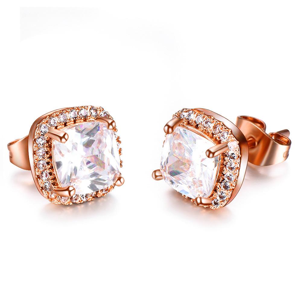 Luxury Female Yellow Pink Stone Earrings Fashion Silver Color Wedding Jewelry Vintage Double Stud Earrings for Women