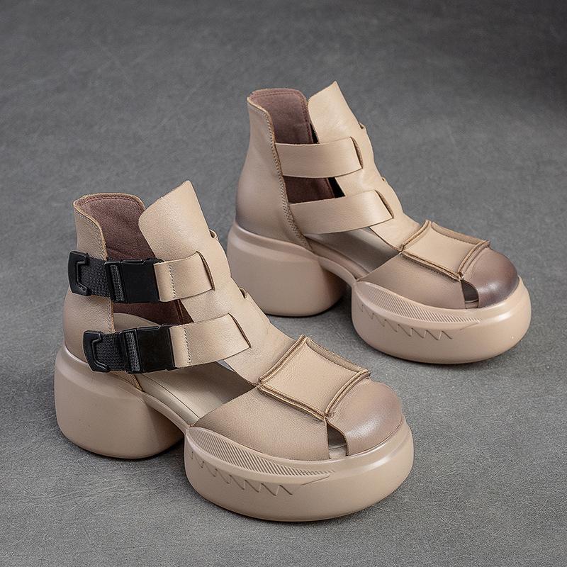 Fashion GKTINOO 2025 New Summer Black Women Genuine Leather Sandals Cool Boots Platform Shoes Wedges Sandals Women Shoes Outdoor Sandals