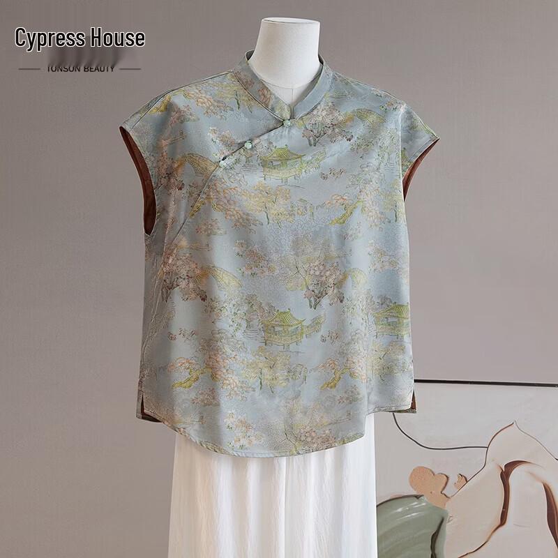 Women s New Chinese Style Jacquard Sleeveless Blouse XXL светло-зеленый