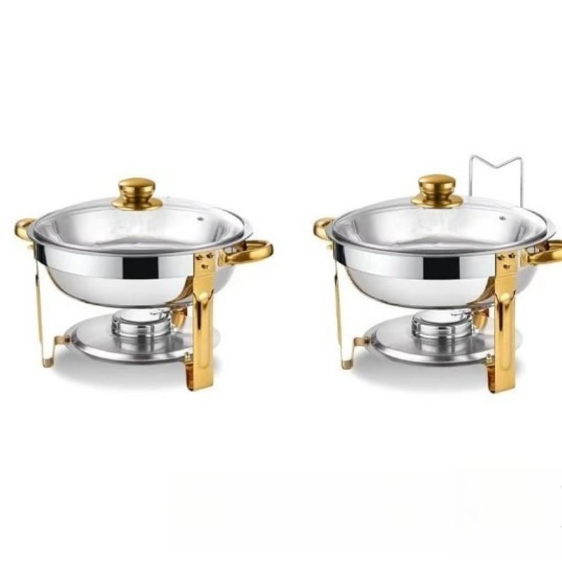 Alcohol Stove Large Capacity Circular Gold-plated Insulated Heating Furnace Hotel Restaurant Stainless Steel Buffet Stove