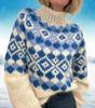 Women's High Neck Color Block Loose Knit Sweater