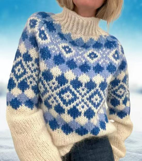 Women's High Neck Color Block Loose Knit Sweater