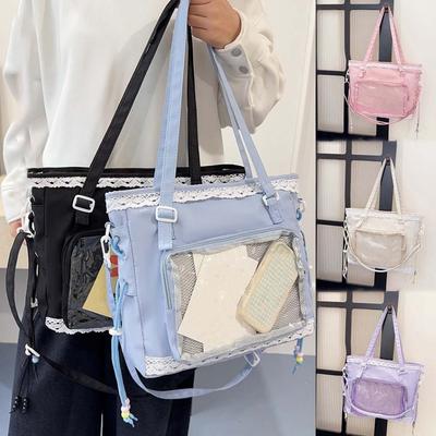 Sac Ita à Épaules Décoration Dentelle PVC Cuir PU Gothique Transparent Sac à Main Imperméable Style Japonais Anime Sac d'Exposition Travail