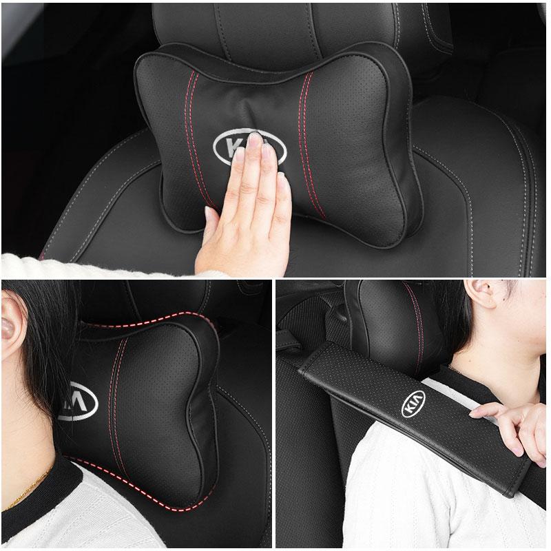 AAOI1 Car Leather Headrest Neck Pillow Seatbelt Shoulder Protection Pad Accessories For KIA K5 K2 Rio Optima Sportage Venga Sorento