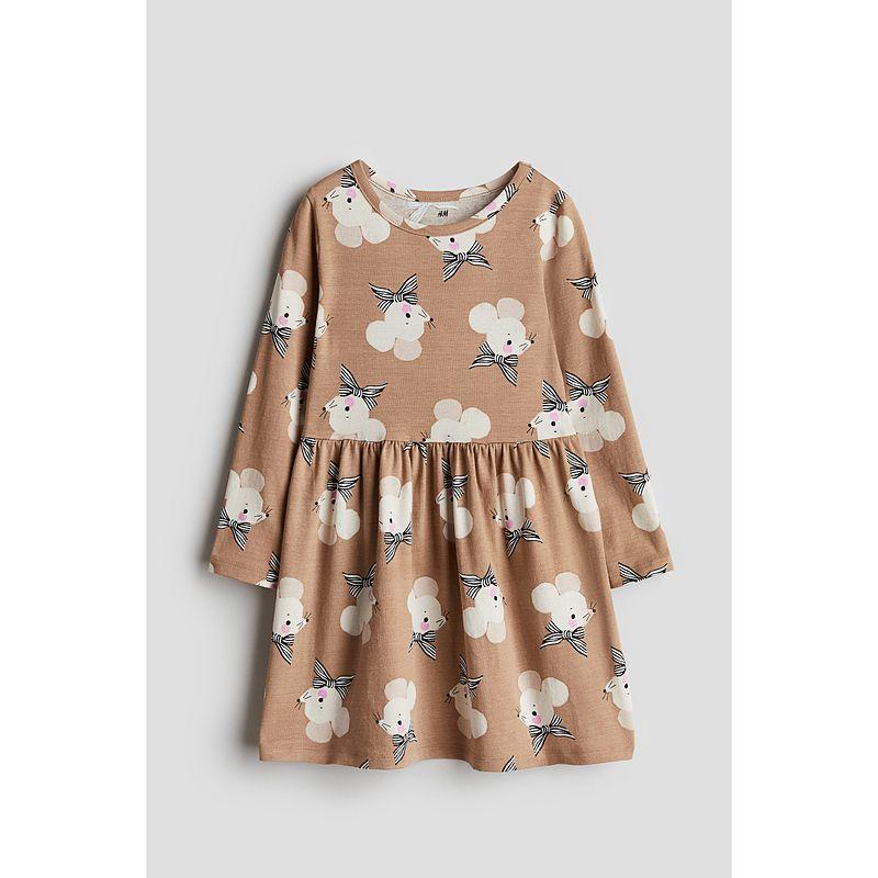 

HM Children s Clothing Girl Skirt Autumn Crew Neck Print Horn Skirt Long Sleeves Dress 1245392 Beige/Mouse 110/56