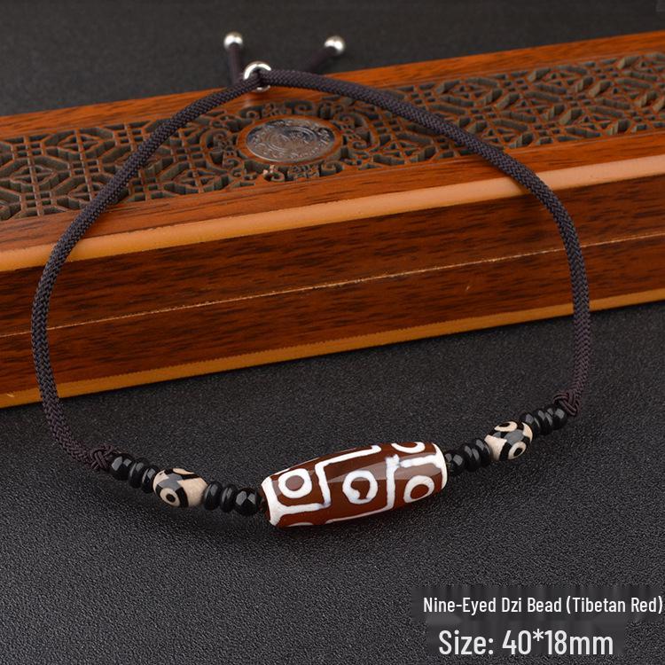 Tibetan Nine-Eyed Dzi Agate Necklace with Buddhist Bead Pendant for Men and Women - Ethnic Style Sweater Chain