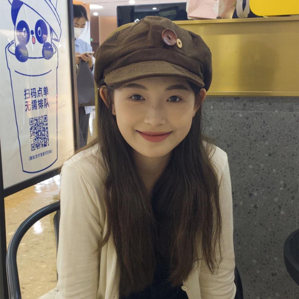 New Corduroy Newsboy Cap Double Button Decoration Beret Hat For Women Spring Autumn Vintage Painter Hat Japanese Sun Cap Outdoor