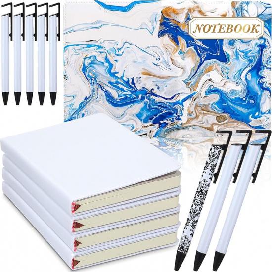 Honoson 12 Pcs Sublimation Journal Blank Gift Include 4 Pcs A6 Sublimation Notebooks Blank 200 Pages and 8 Sublimation Pens Gift for Christmas Office 4.3x5.7