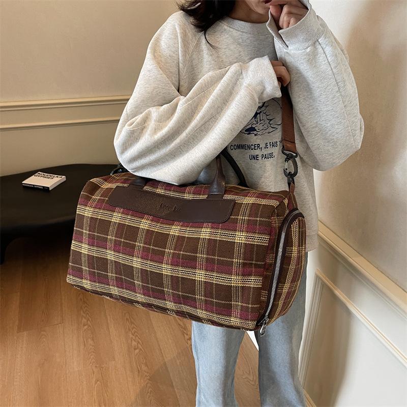 Women's Casual Simple Plaid Fashion Style Tote Travel Bag with Shoes and Warehouse Moving Luggage Bag