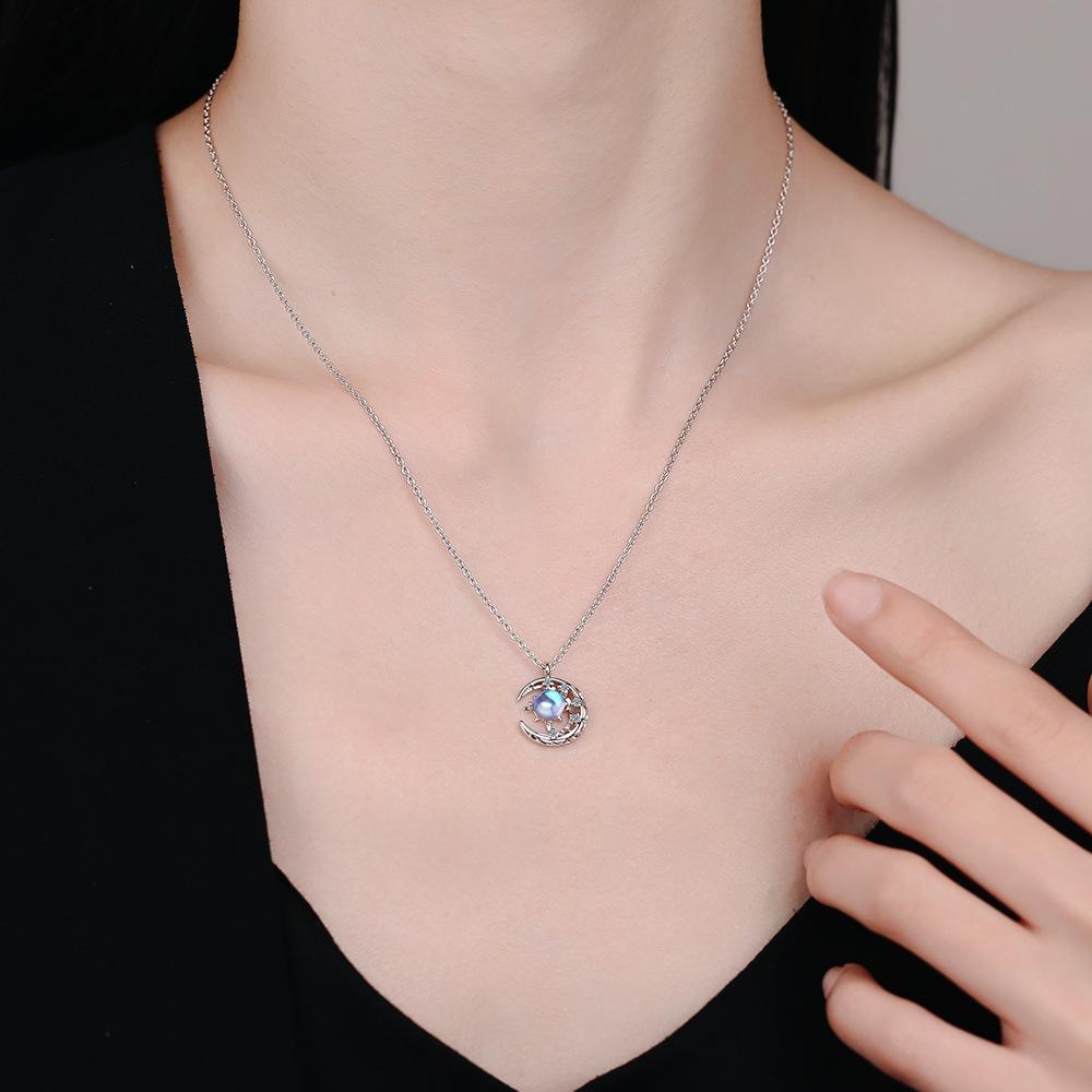 Dream 925 Silver Star Moon Necklace Moonstone Niche Ladies Necklace Collarbone Chain