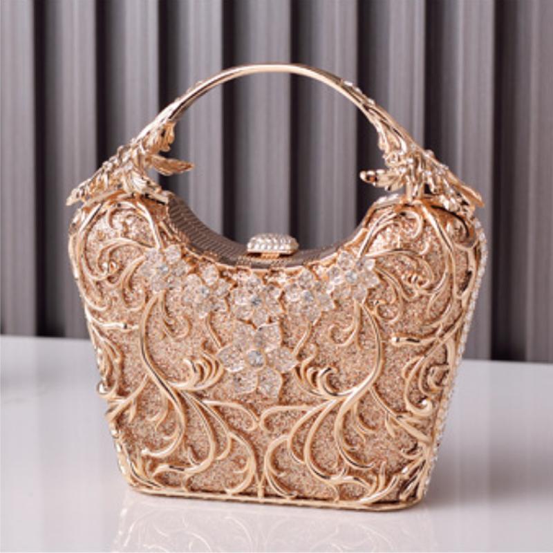 Hohlgeschnitzte Metall-Abendtaschen Modische Glänzende Party-Bankett-Handtaschen Damen Luxus-Kupplungstasche Bolso Mujer Ketten-Schultertasche