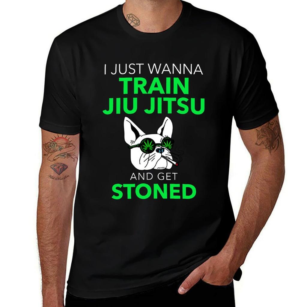 Jiujitsu Shirt I Just Wanna Train Jiu Jitsu And Get Stoned Tshirt Basic Solid Tee For Daily Use Tshirt