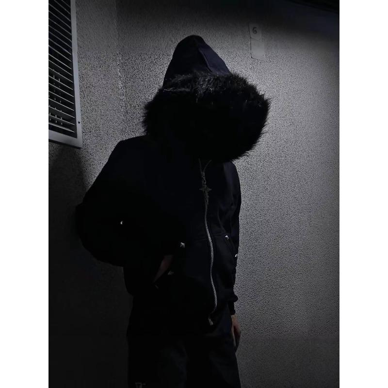 DRIPX Cardigan de Felpa con Cuello de Strass Europeo y Americano Sudadera con Cremallera y Strass Estilo Oscuro Y2k Tendencia Callejera para Hombre y Mujer H