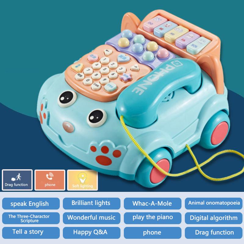 1 Set Creative Fun Simulation Landline Baby Puzzle Music Story Pull Line Phone Car Toy Children Early Learning Phone Car Toys