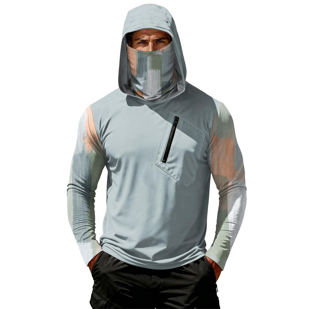 Camiseta Casual con Capucha de Manga Larga para Hombre con Protección Solar