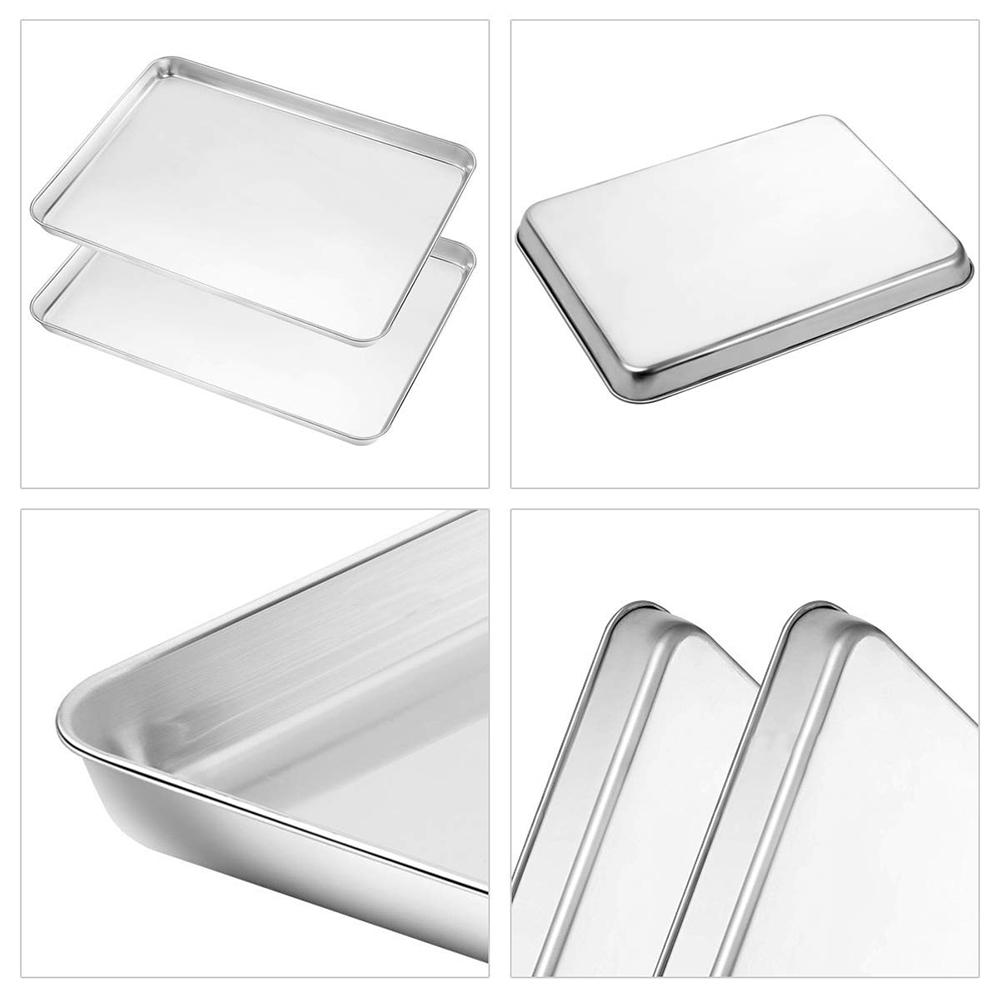 Stainless Steel Flat Bottom Baking Tray with Mesh Set Square Barbecue Plate with Cooling Rack Drip Pan Baking Plate