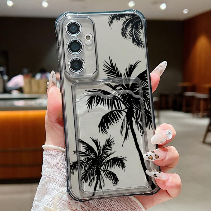 Card Slot Pocket Case For Samsung Galaxy A56 A55 A35 A25 A16 A15 A36 5G S25 S24 Ultra S23 S24 FE Coconut Tree Printed TPU Cover