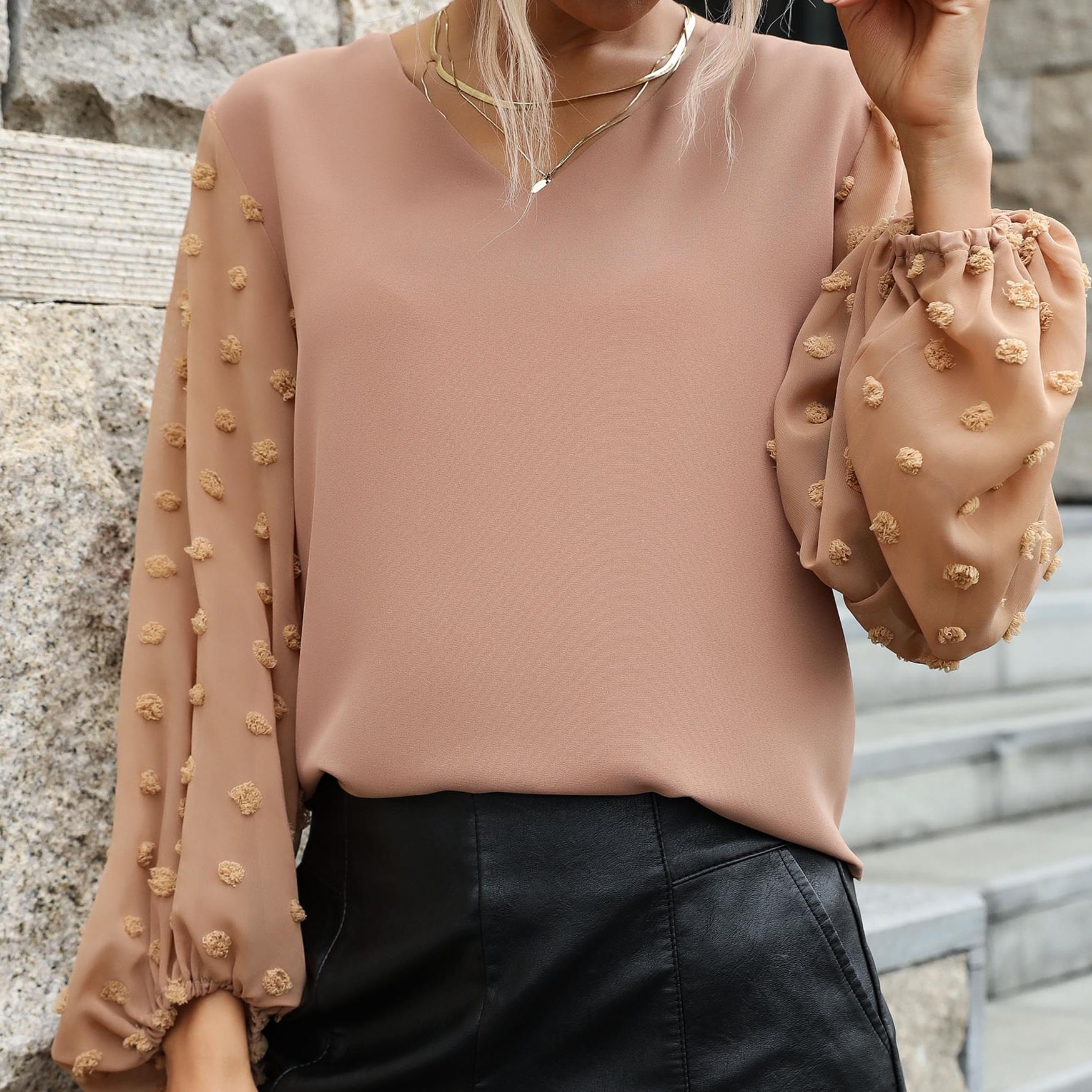 

Женские модные повседневные футболки с v-образным вырезом и топы с длинными рукавами YYFS XL верблюд