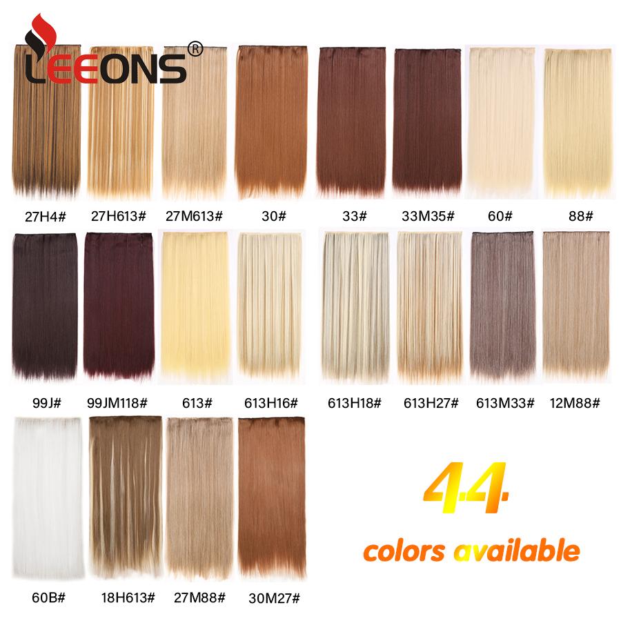 Leeons 5 Clips In Hair Extensions Synthetic Straight Heat-Resisting Fiber Clip On 24 Inch Blonde Brown Fashion Color For Women