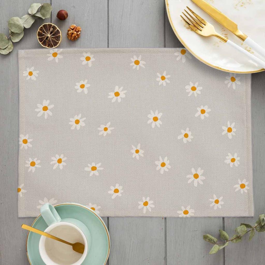 Bohemian Floral Pattern Placemat Kitchen Decor Cotton Linen Boho Dining Table Mats Coaster Pad Bowl Coffee Cup Mat 40X30cm