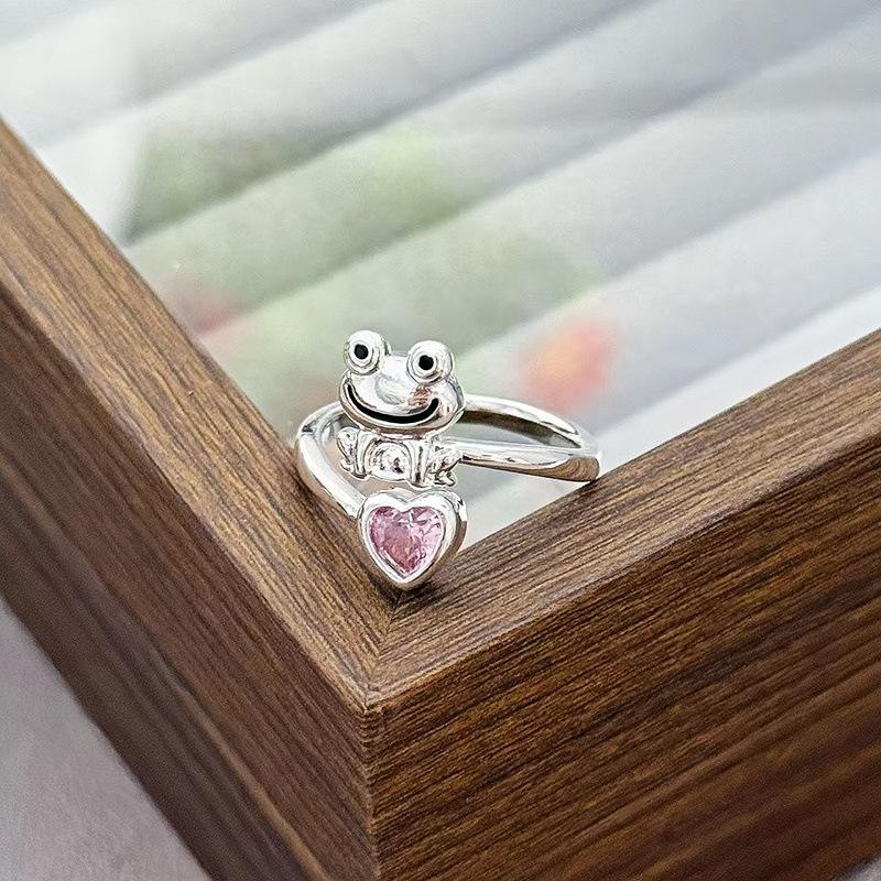 Light Luxury Sweet Cool Pink Cute Full Diamond Zir*****Pening Adjustable Ring Niche Design High-End Ring Woman