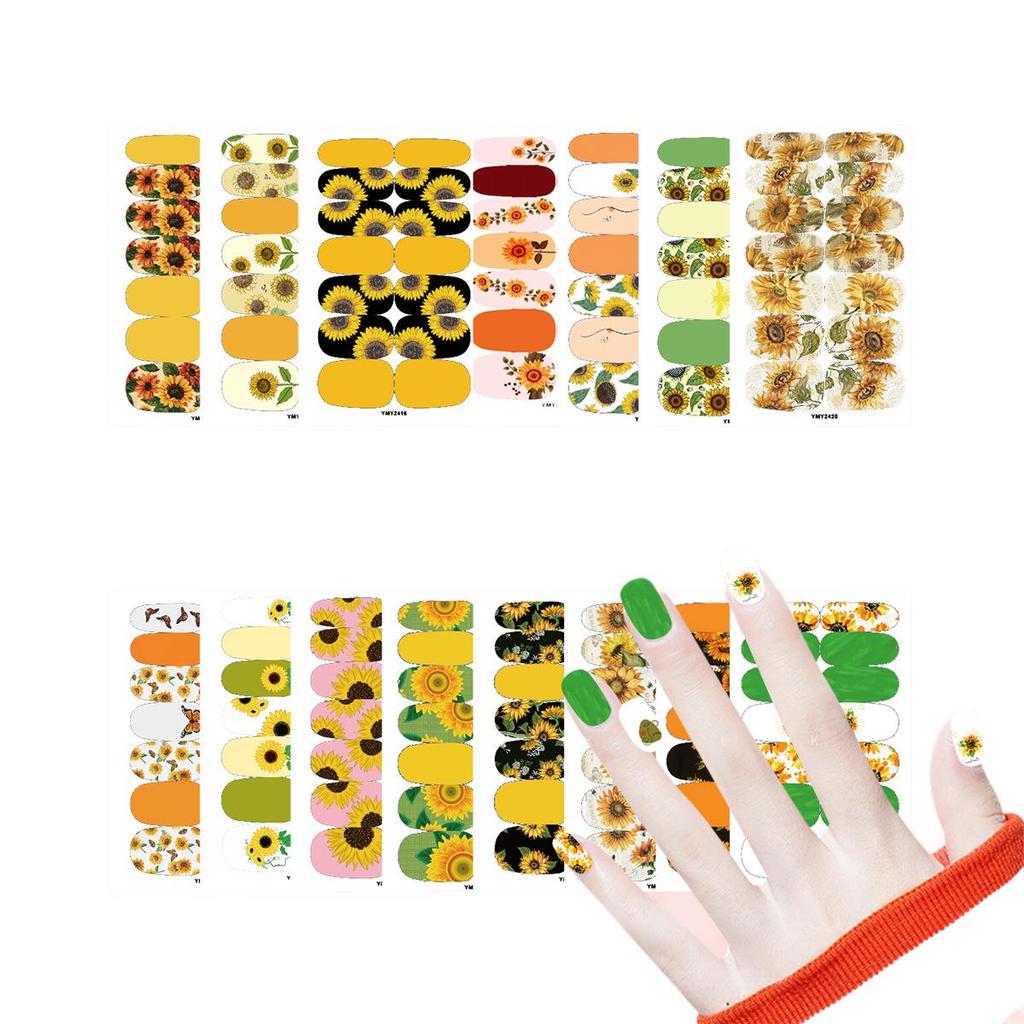 Sunflower Waterproof Nail Art Stickers - Full Cover Floral Series (YMY2414-2428)