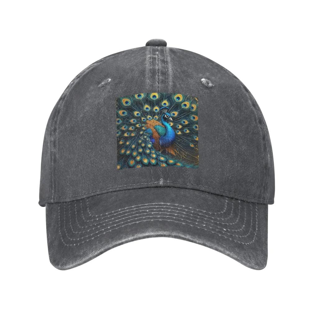 Beautiful Peacock Feathers Washed Denim Cap Casual Baseball Caps Adjustable Hat Summer Unisex Baseball Hats