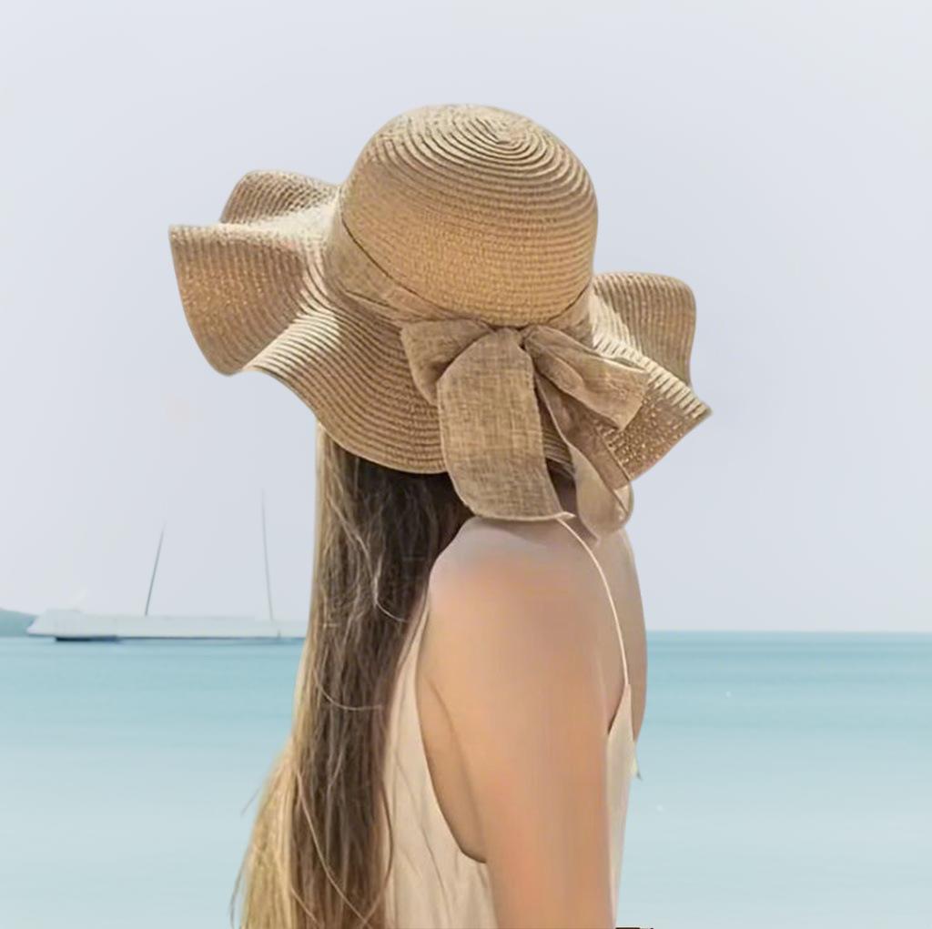 1 Stück Damen Strandhut mit Schleife am Meer, Oversize Strohhut, Damen Sommer Sonnenschutz, Hut mit großem Rand, Geeignet für Sonnenschutz