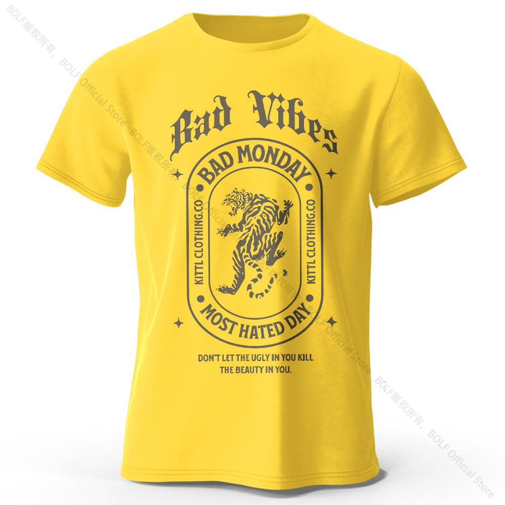 

Мужская футболка Bad Vibes Letter Lovely Printed T-Shirt 100% Cotton Oversize Street Graphic Tees для мужчин и женщин, летние топы L жёлтый