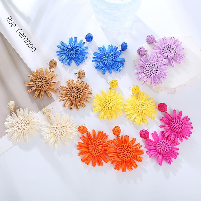 Fashionable Earrings Woven Chrysanthemum Earrings Feminine Temperament Fresh Personality Sunflower Earrings