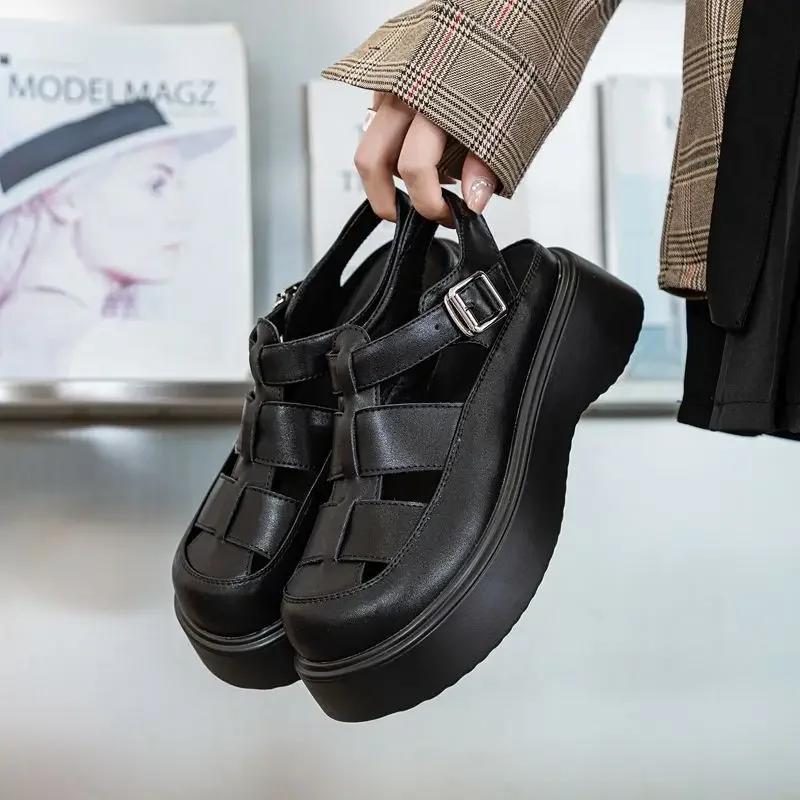 Women's Summer Sandals Platform Shoes Genuine Leather Casual Belt Buckle Female Sandals Women Summer Sandal Shoes