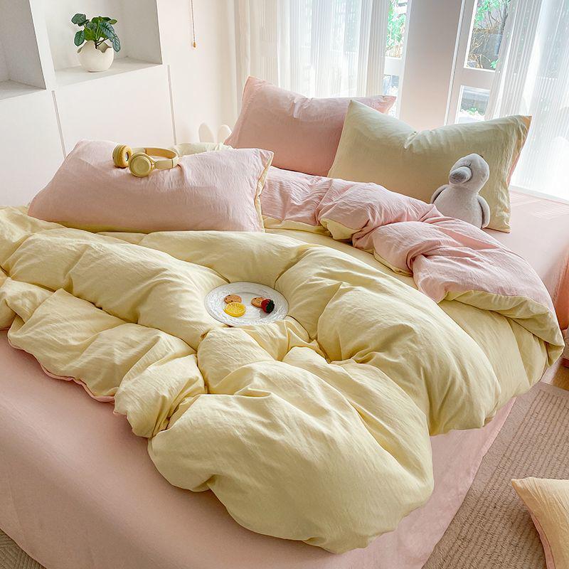 G5Z Cotton Bedding Set - Simple Solid Color, 3 or 4-Piece Options for Double or Single Bed