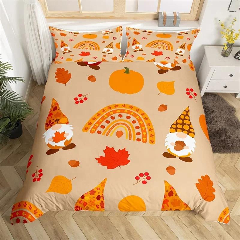 Fall Maple Leaves Duvet Cover King Autumn Harvest Theme Bedding Set Cartoon Christmas Santa Thanksgiving Pumpkin Comforter Cover
