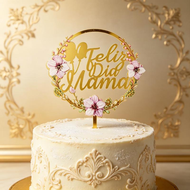 1Pcs Acrylic Feliz Dia Mama Spanish Language Cake Topper For Mothers Day Flower Party Scene Dessert Adornment
