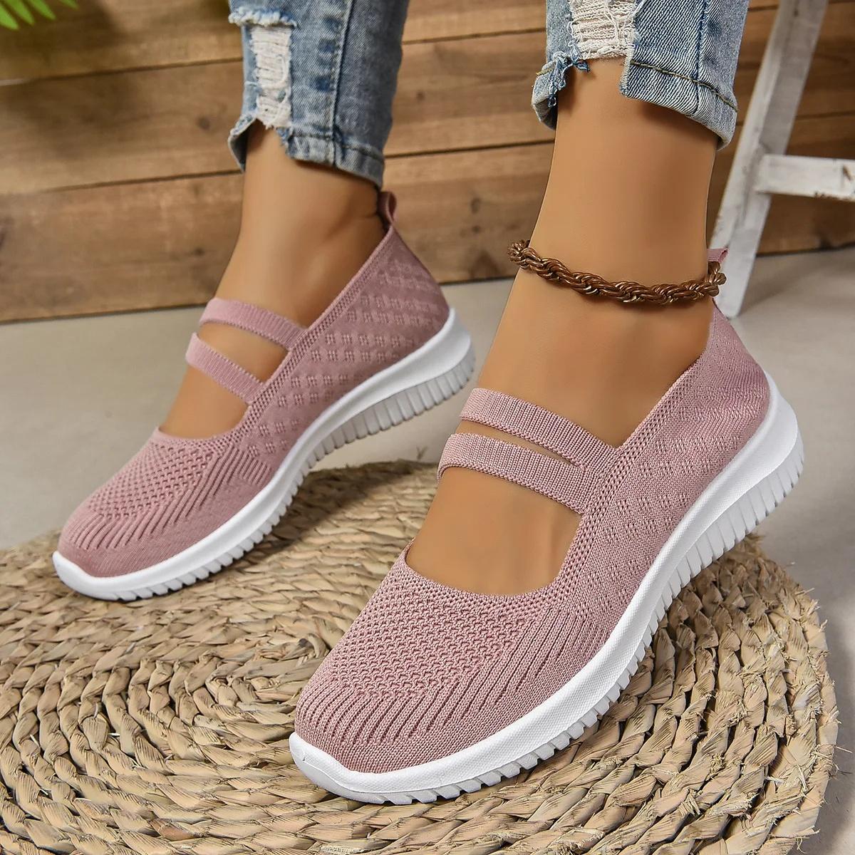 

Повседневная женская обувь 2025 года, новый стиль, одношаговые плетеные туфли для мам, низкий каблук, синтетическая внутренняя часть, нескользящая резиновая подошва 41 розовый