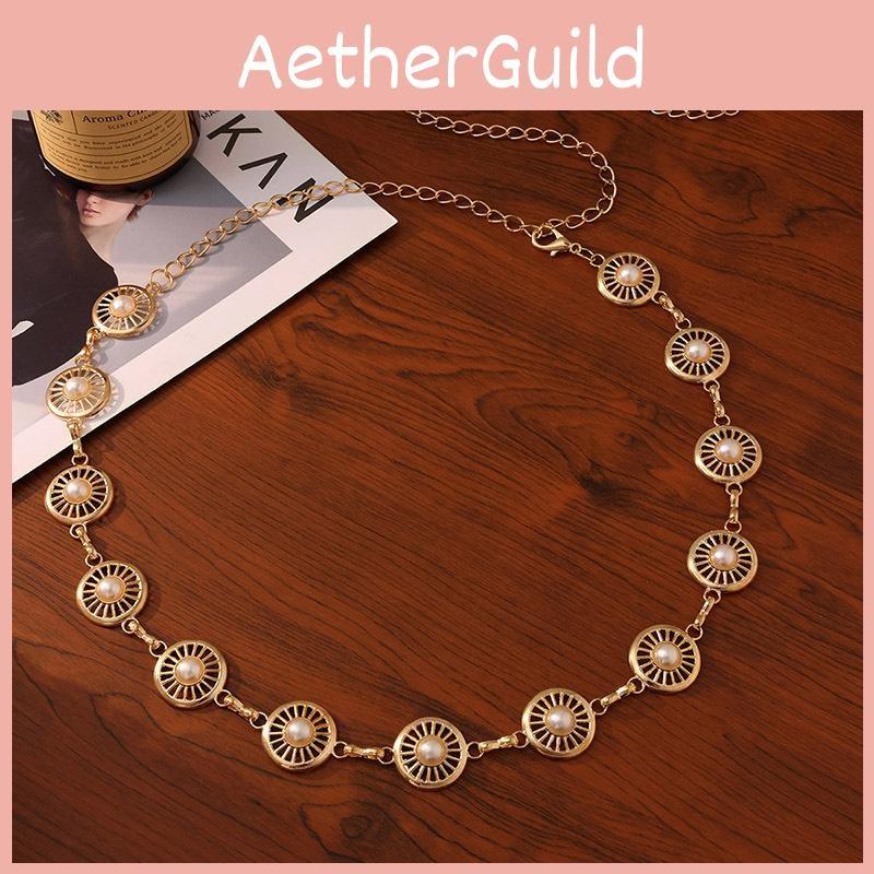 Pearl Hollow Metal Decor Waist Chain Women Waist Accessory With Lobster Clasp