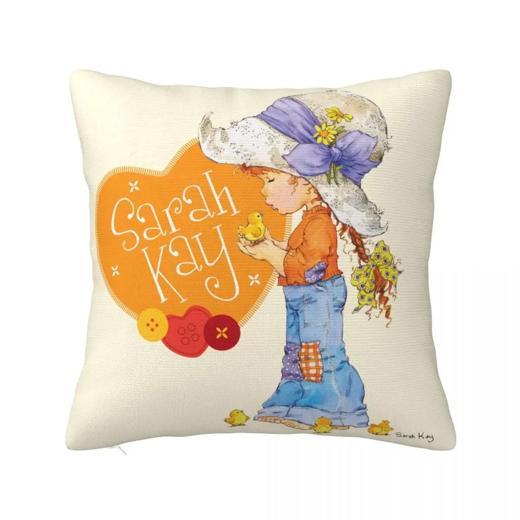 Niedlicher Kissenbezug mit Sarah Kay-Mädchen-Motiv, bedruckter Stoff, Kissenbezug, Dekoration, Cartoon-Kissenbezug für das Landleben, verschiedene Größen